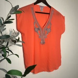 Bright Coral Orange Work Shirt Size Small